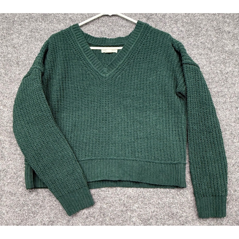 Aeropostale Womens Forest Green Waffle Knit V-Neck Sweater Size L